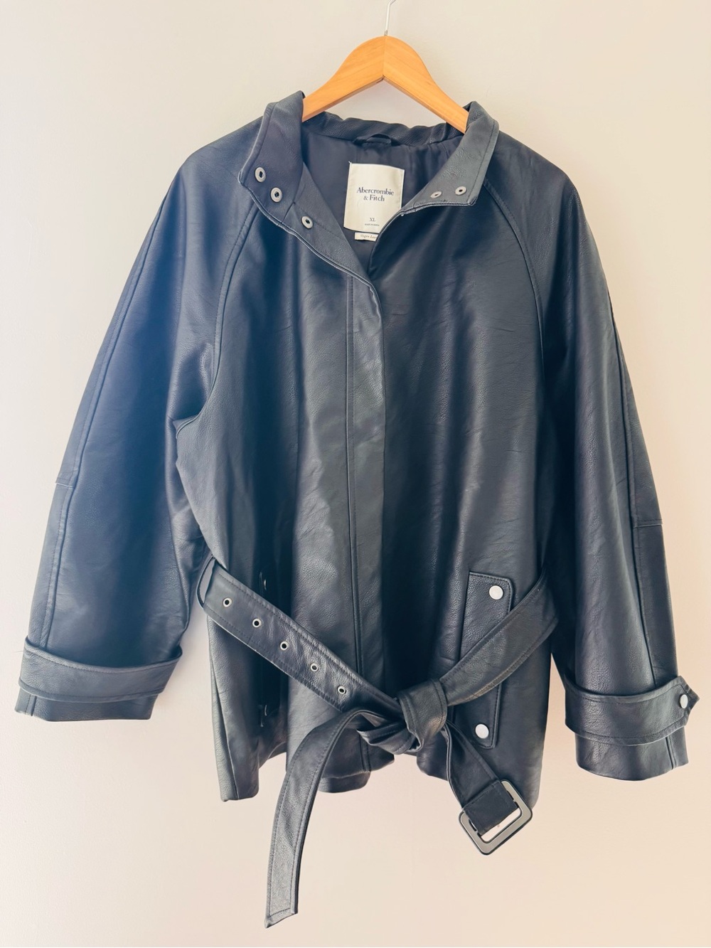 NWT Abercrombie & Fitch Vegan Leather Belted Jacket Coat Black XL